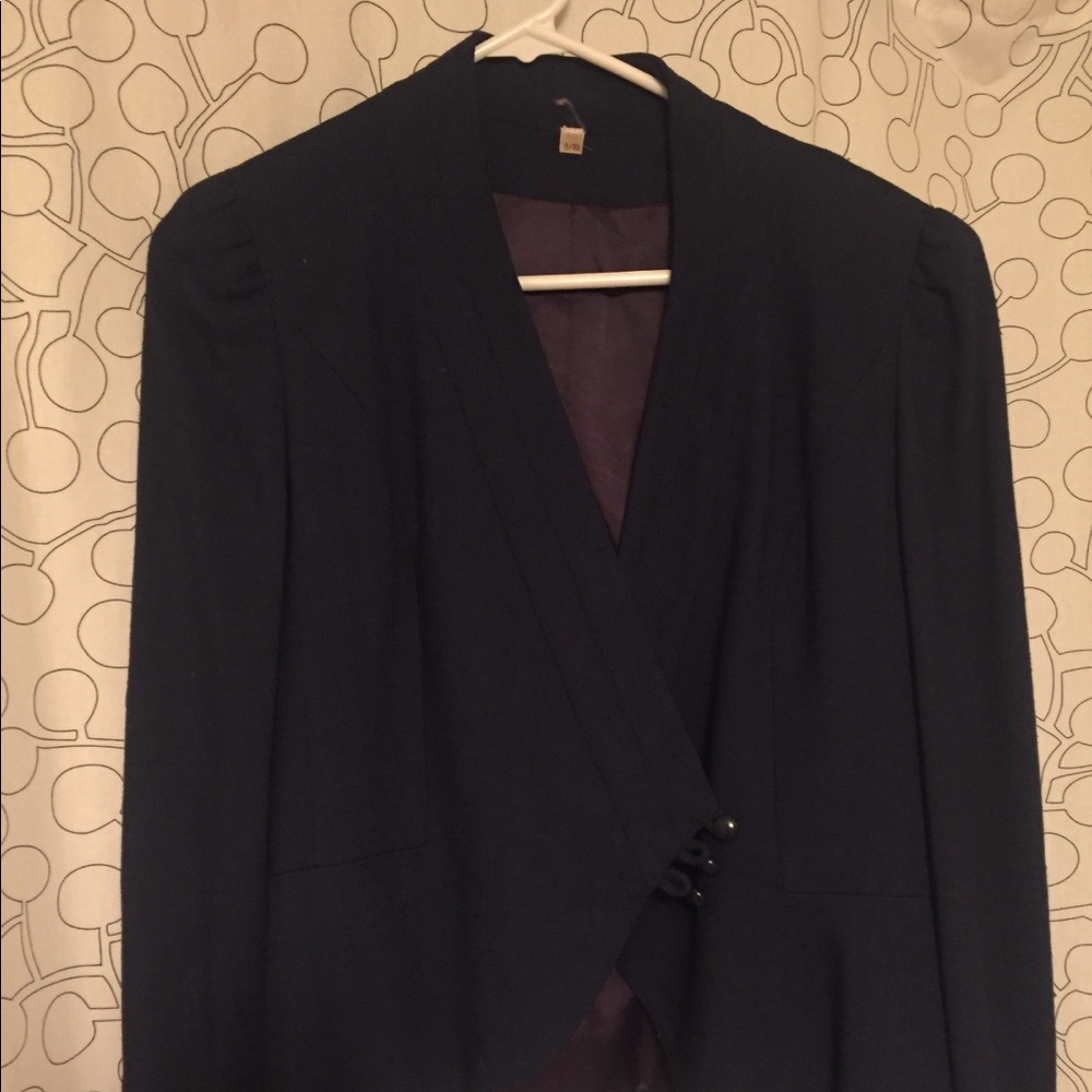 Vintage navy blue linen blazer